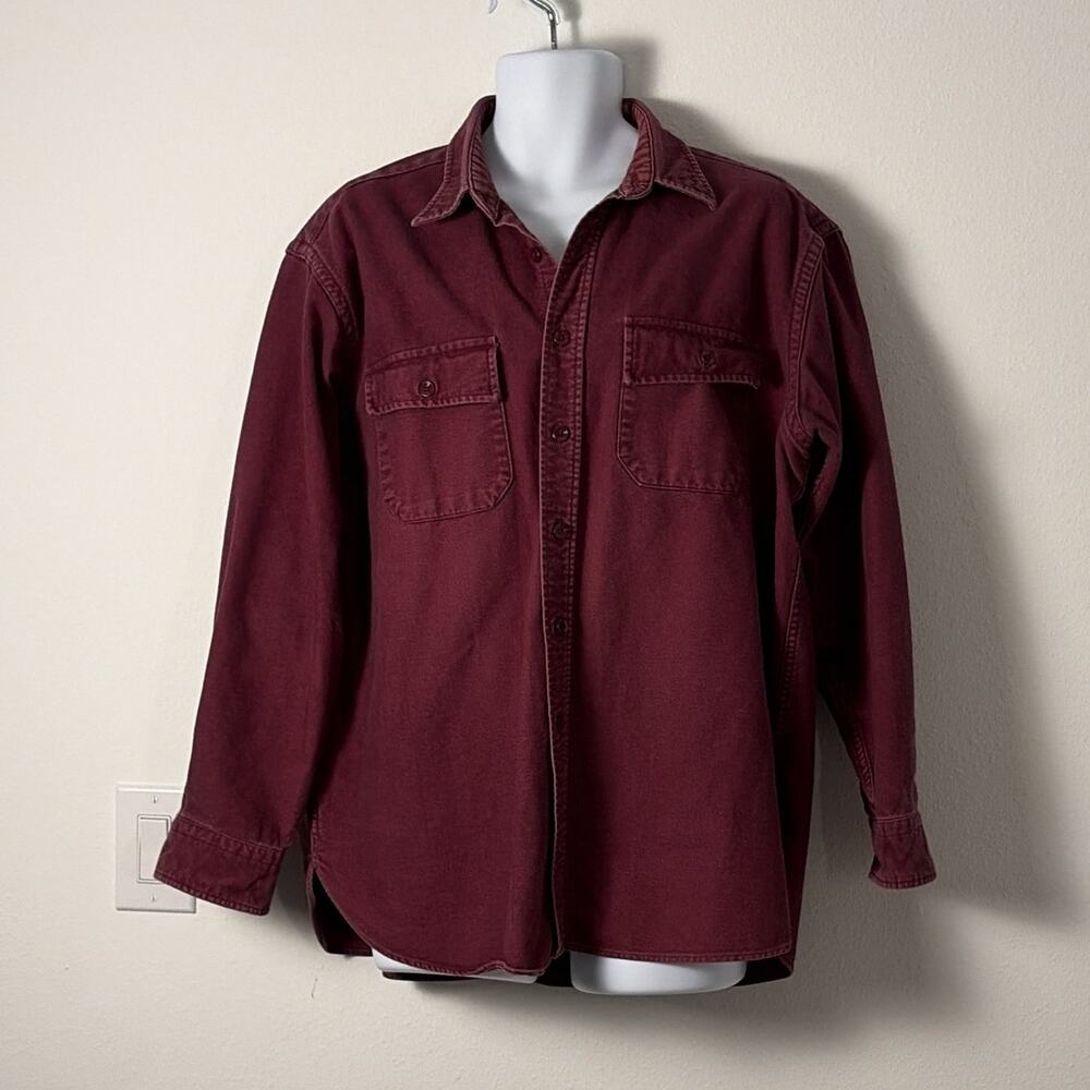L.L.Bean Men Burgundy Chamois Cotton Button-Up Shirt Pocket lg